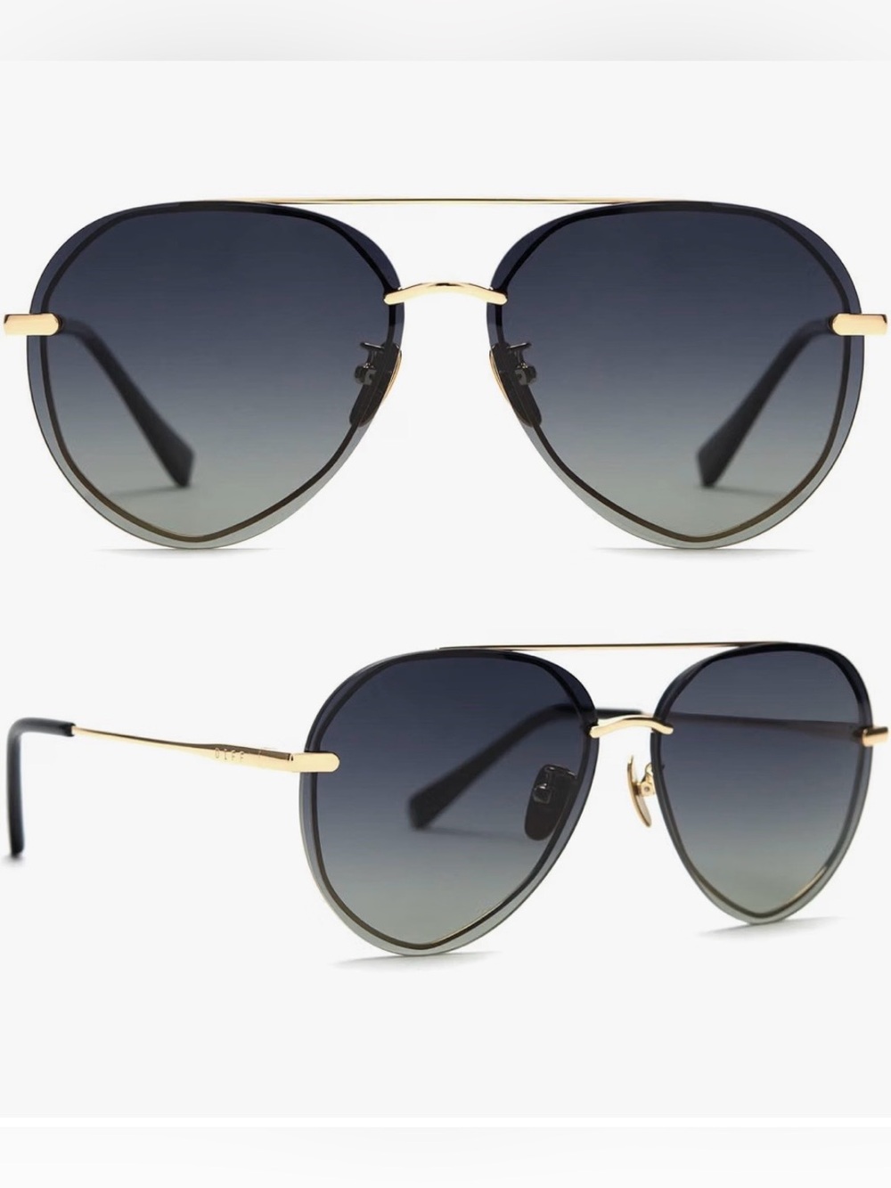 Diff Eyewear Lenox Black Gradient Aviator Sunglasses with Gold Frame